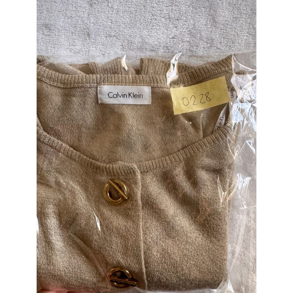 Calvin Klein Womens Gold Metallic Shimmer Cardigan Sweater Toggle Hardware L - Picture 11 of 11